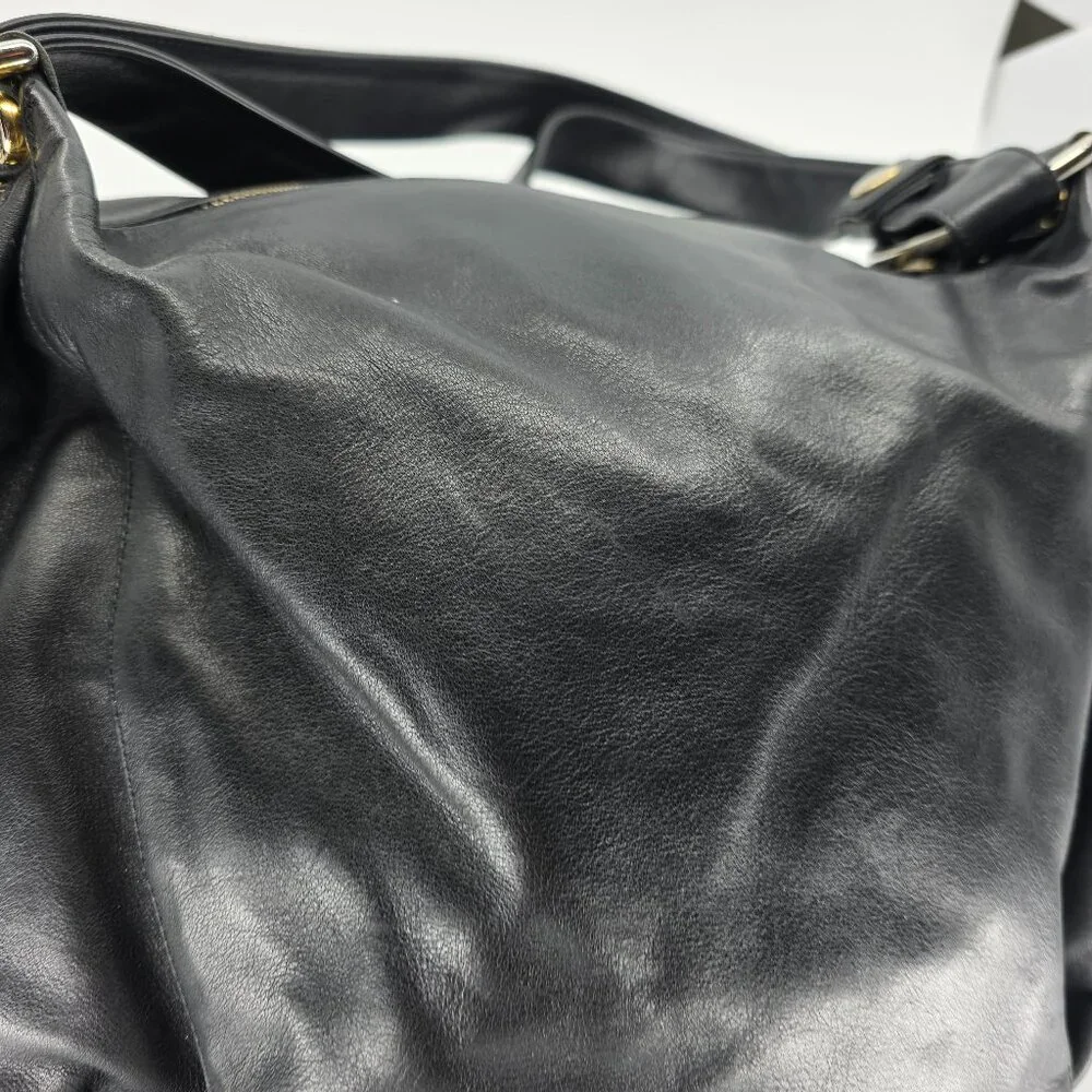 Marino Orlandi Black Leather Hobo Shoulder Bag Gold Hardware Made in Italy - Picture 4 of 16